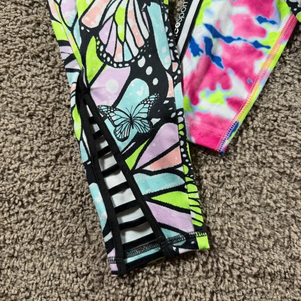 Justice Ankle Leggings Bundle Butterfly Tie Dye girls medium 10 NEW dance bright